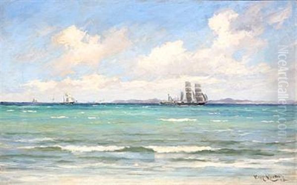 Coastal Scene From Hornbaek, Denmark With Sailing Ships - view 1