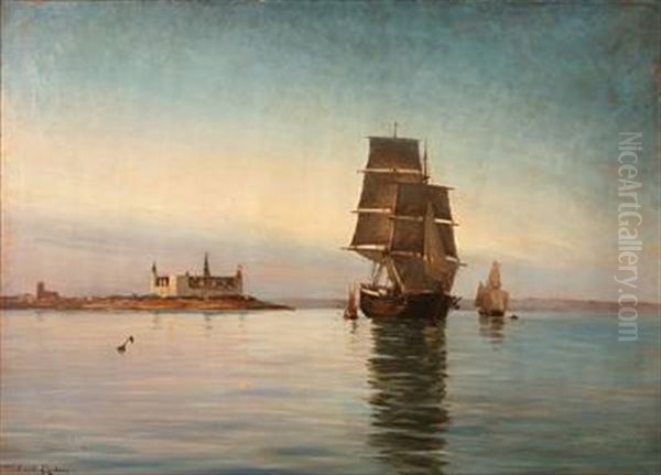 Sailing Ships Off The Coast Of Elsinore Castle - view 1