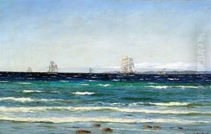 Hornbaek Beach. Ships In The Sound, In The Background Kullen
