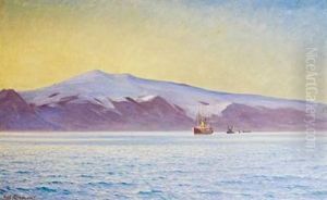 Hans Majestaet Kong Frederik Viii Ombord Pa Et Skib Naer Islands Kyst, I Baggrunden Bjerget Eyjafjaeldsjokul by Carl Locher