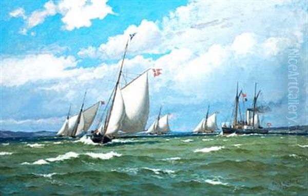 Ships In Escadre, Strong Breeze, Off The Shore Of Bjornsknude By Juelsminde - view 1