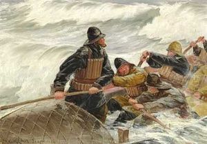 Redningsbaaden Gaaer Ud. Forrygende Storm. Motivet Fra Skagen by Carl Locher