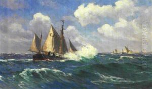 Fiskerbad Pa Havet Ud For Kysten by Carl Locher