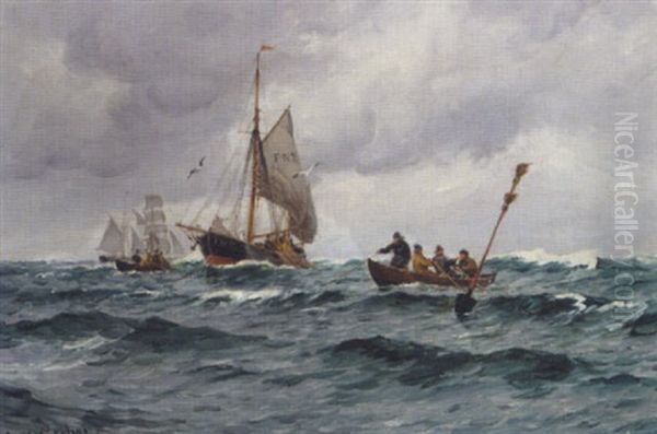 Marine Med Fiskerbade Pa Havet - view 1