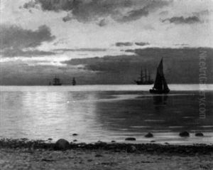 Meeresufer Mit Seglern / A Sunset Sail by Carl Locher
