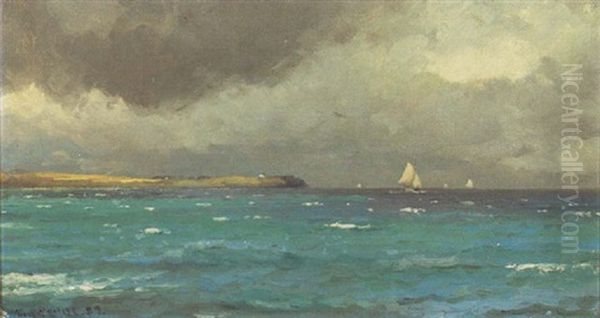 Bygevejr, Marine Med Sejlskibe Ved Kyst - view 1