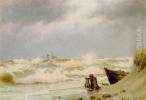 Bolgerne Brydes Pa Stranden, I Baggrunden Sejlskibe I Hoj So by Carl Locher
