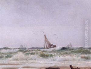Marine Med Sejlskibe Ud For Kysten by Carl Locher