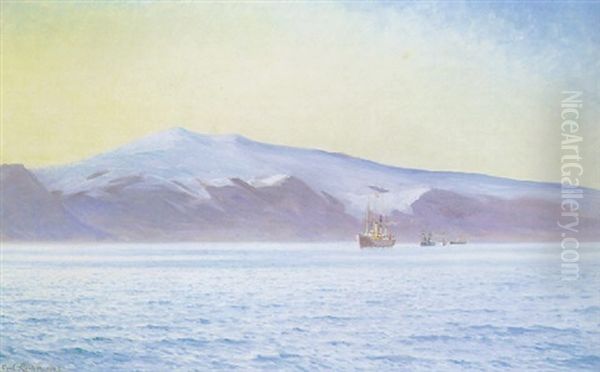 Hans Majestaet Kong Frederik Viii Ombord Pa Et Skib Naer Islands Kyst, I Baggrunden Bjerget Eyjafjaeldsjokul - view 1