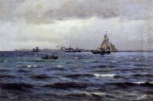 Marine Med Talrige Skibe Ud For Kysten by Carl Locher