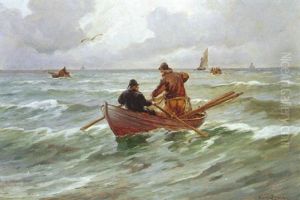 Efter Storm Klarer Det Op, Fiskere Bjerger Deres Redskaber by Carl Locher