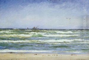 Strandparti Med Skibe I Det Fjerne by Carl Locher