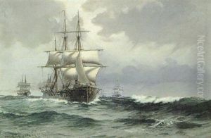 Orlogsskibe Pa Havet by Carl Locher