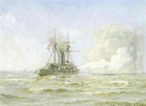 Marine Med Krigsskibet "ingolf" I Storebaelt by Carl Locher