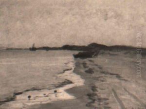 Parti Fra Skagen S+nderstrand Oktober, Efter Solnedgang by Carl Locher