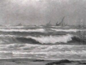 Marine Med Sejlskibe Udfor Skagens Kyst by Carl Locher