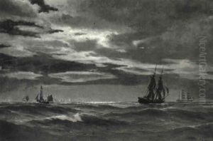 Marine Med Sejlskibe, M+neskin by Carl Locher