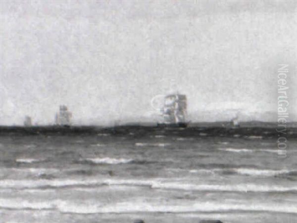 Marine Med Sejlskibe, I Baggrunden Den Svenske Kyst - view 1