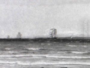 Marine Med Sejlskibe, I Baggrunden Den Svenske Kyst by Carl Locher