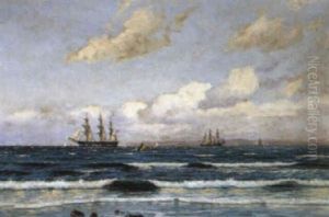 Marine Med Sejlskibe Ud For Nordsjaellands Kyst by Carl Locher
