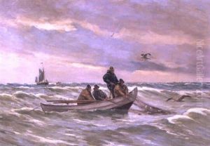Marine Med Fiskere Der Traekker Vod by Carl Locher