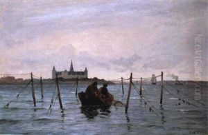 Fiskere Der Haler Garn Ombord Deres Bad Ud For Kronborg