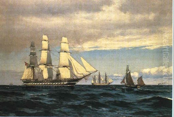 Marine Med Sejlskibe, I Forgrunden Fregatten Jylland - view 1