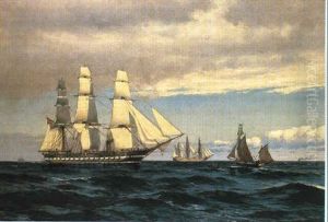 Marine Med Sejlskibe, I Forgrunden Fregatten Jylland by Carl Locher