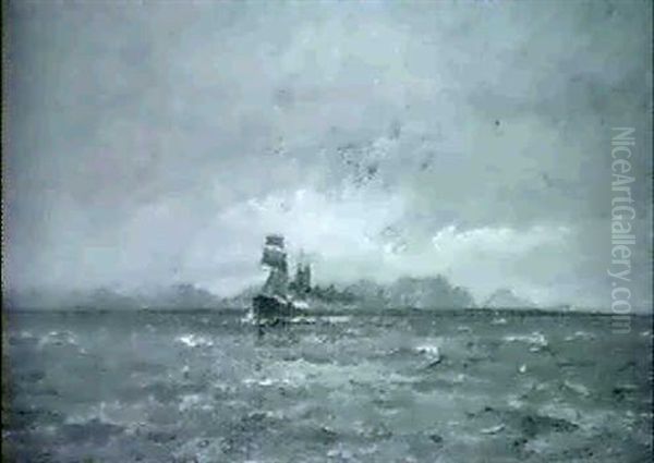 Marine Med Dampskib Ud For Klippekyst - view 1
