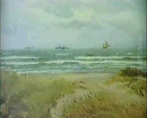 Kystparti Med Skibe Ud For Skagen by Carl Locher