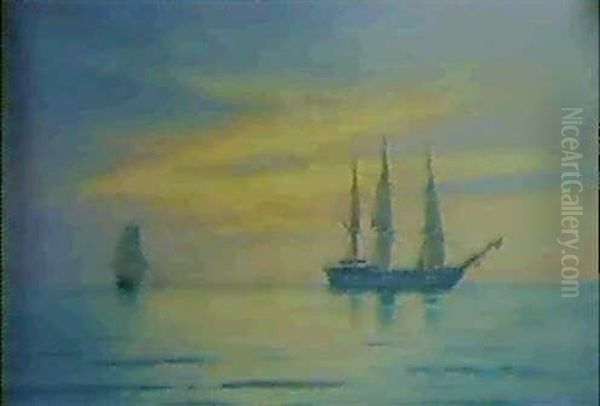 Evening On The North Sea, H.m.s. London And Other Vessels - view 1