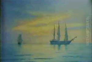 Evening On The North Sea, H.m.s. London And Other Vessels