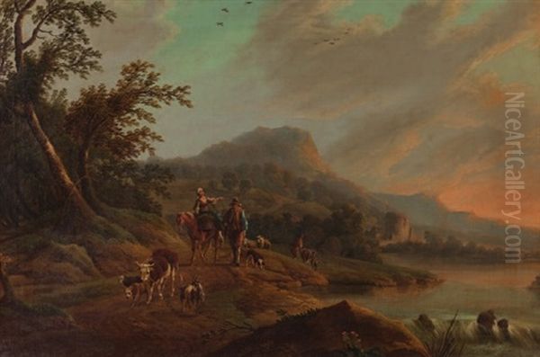 Flusslandschaft Mit Bauersleuten Und Tieren - view 1