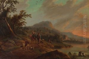 Flusslandschaft Mit Bauersleuten Und Tieren Flusslandschaft Mit Bauersleuten Und Tieren