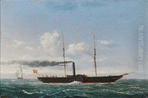 Sesascape With Sailing Ships And A Danish Paddle Steamer by Jens Thielsen Locher