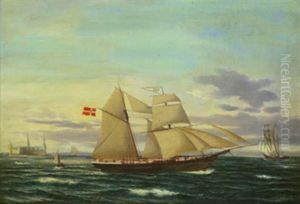 Segelskepp I Oresund, I Bakgrunden Kronborgs Slott
