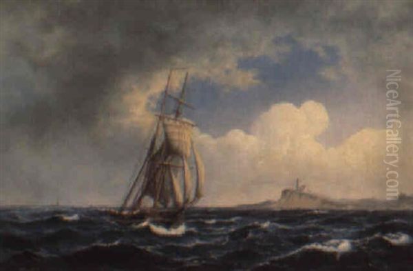 Marine, Sejlskibe Pa Havet Udfor Kyst - view 1