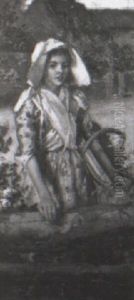 A Portrait, Three-quarter Length, Of A Girl Carrying A Basket Of Flowers