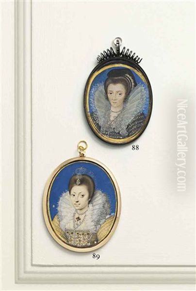 A Lady Traditionally Called Lady Cobham, In Embroidered Black Dress, White Standing Lace Collar, Pearl Necklace, Black Hat, Brown Upswept Hair... - view 1