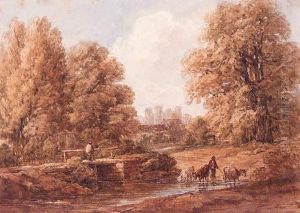 Cattle Crossing A Stream With A Castle Beyond by William James Bennett