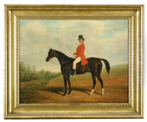 Portrait Of A Huntsman On A Dark Bay Hunter, Hounds Beyond