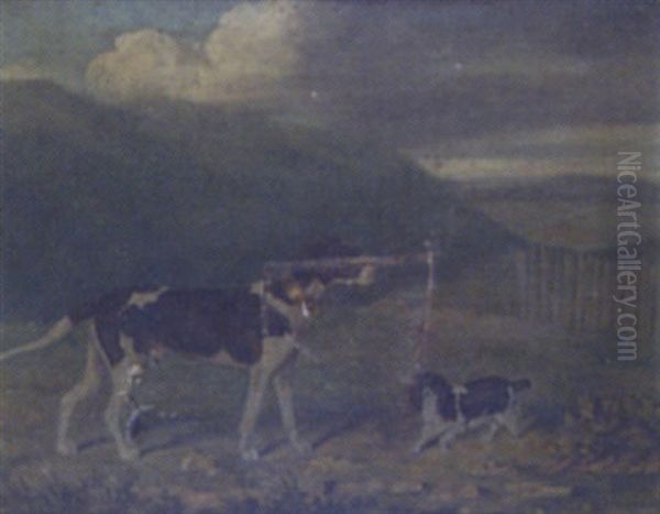 Portrait Of A Pointer And Spaniel In A Landscape - view 1