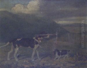 Portrait Of A Pointer And Spaniel In A Landscape by James Loder Of Bath