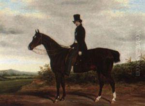 A Gentleman On A Bay Hunter In A Landscape by James Loder Of Bath