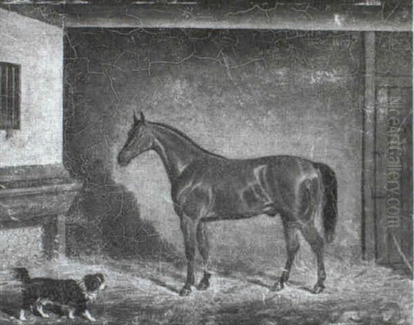 A Hunter And A Spaniel In A Stable - view 1