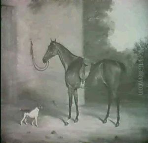 A Bay Hunter With A Terrier In A Stable Yard by James Loder Of Bath
