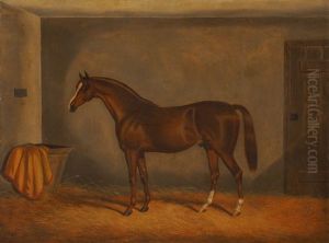 Braunes Rennpferd In Stallinnerem by Edwin (of Bath) Loder