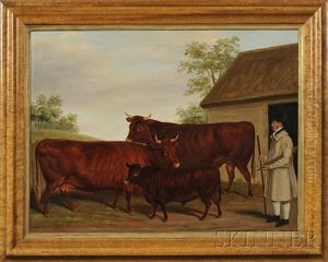 Barnyard Scene With A Gentleman Farmer And Cattle
