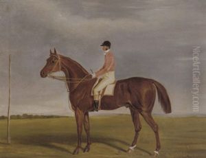 A Chestnut Racehorse With Jockey Up by James Loder Of Bath