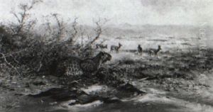 Leopard Watching Gazelle by George Edward Lodge